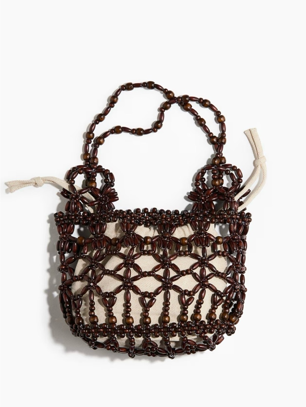 H&M Brown Beaded Shoulder Bag with Cream Inner Pouch